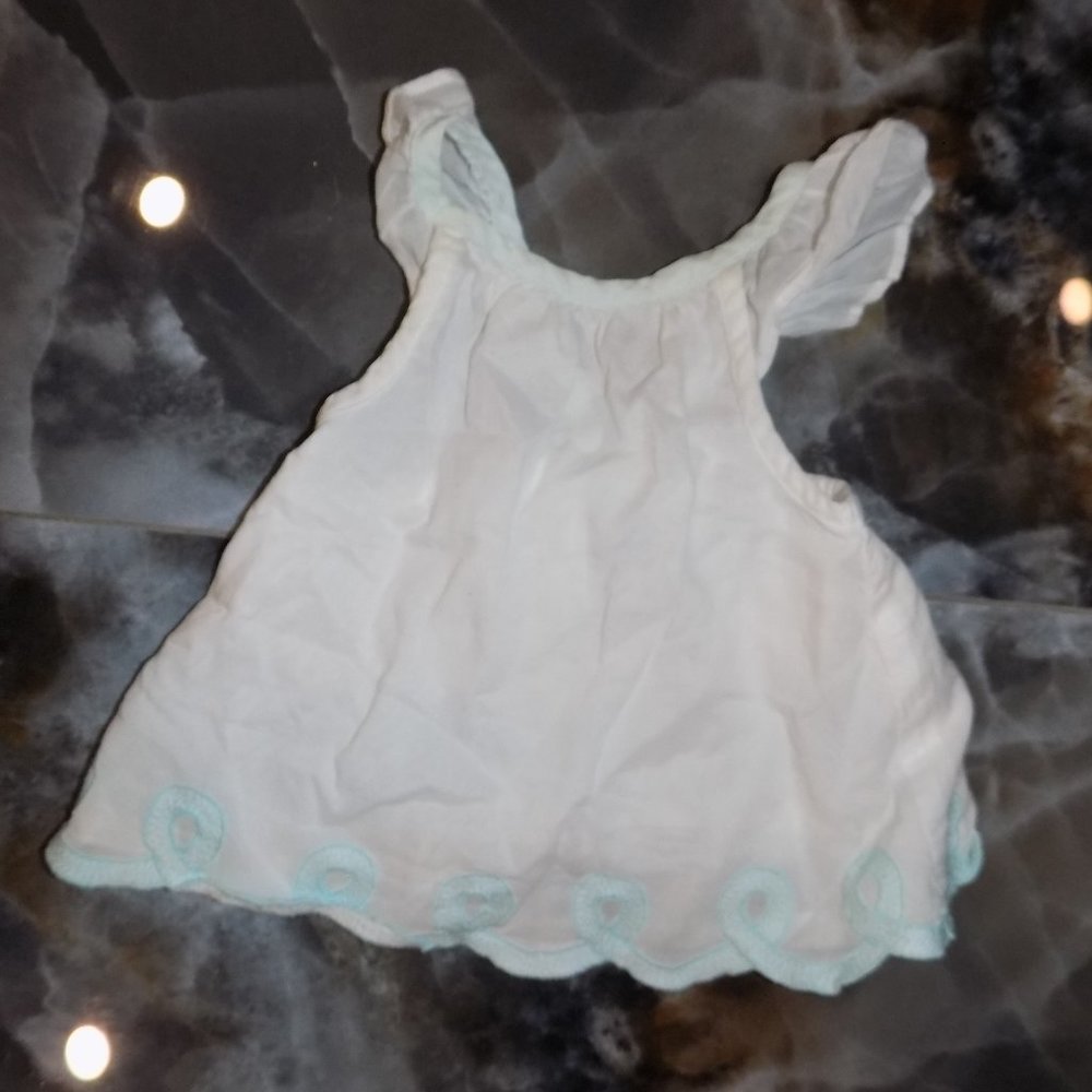 Janie and Jack White/Light Blue Sun Dress Size 3/6 Months Girl's EUC
